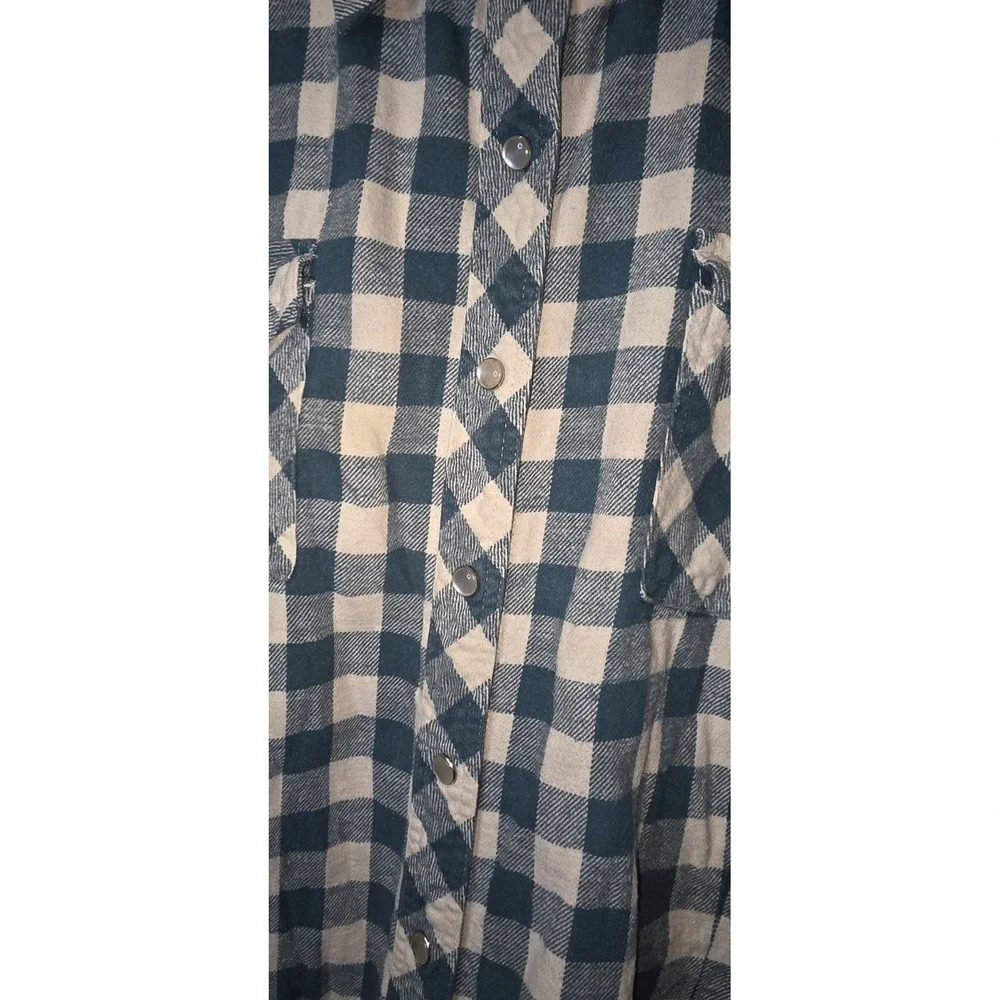 Bit & Bridle Women's Pearl Snap Western Flannel Shirt Teal & White Sz XL Cowgirl